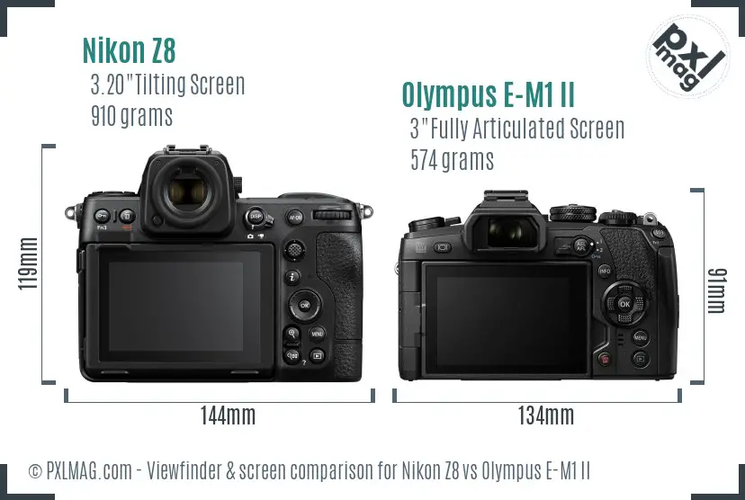 Nikon Z8 vs Olympus E-M1 II Screen and Viewfinder comparison Nikon Z8 vs Olympus E-M1 II Screen and Viewfinder comparison