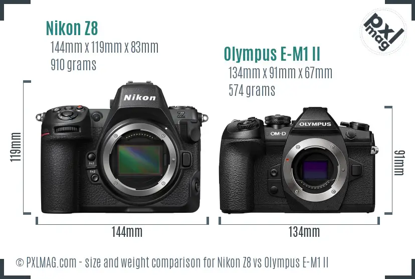 Nikon Z8 vs Olympus E-M1 II size comparison Nikon Z8 vs Olympus E-M1 II size comparison