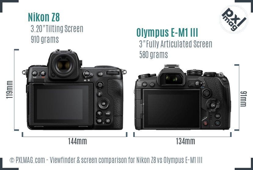 Nikon Z8 vs Olympus E-M1 III Screen and Viewfinder comparison