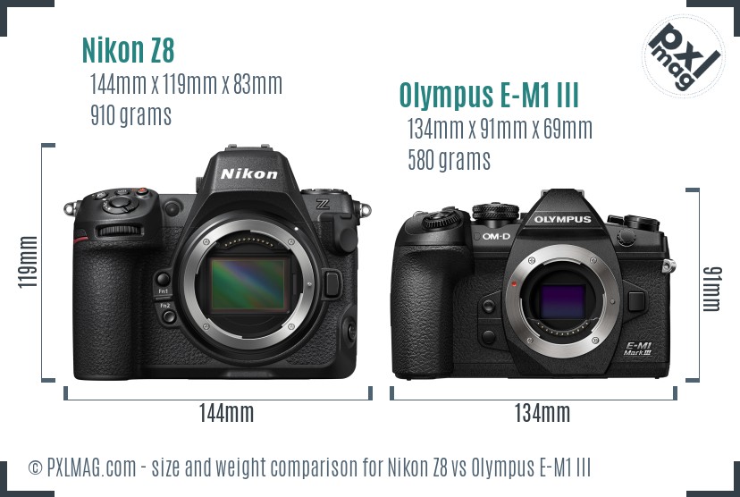 Nikon Z8 vs Olympus E-M1 III size comparison