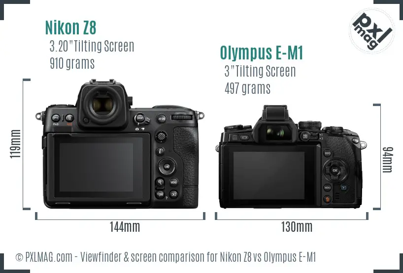 Nikon Z8 vs Olympus E-M1 Screen and Viewfinder comparison