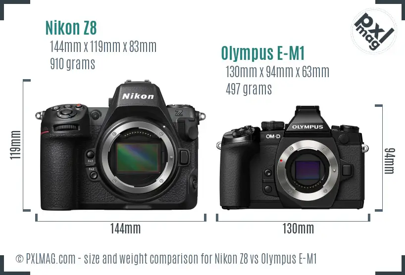 Nikon Z8 vs Olympus E-M1 size comparison