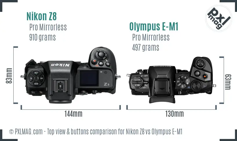 Nikon Z8 vs Olympus E-M1 top view buttons comparison
