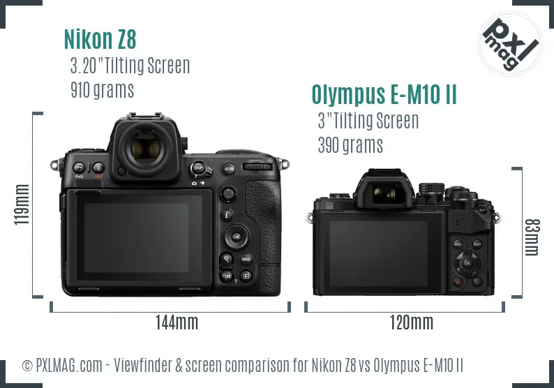 Nikon Z8 vs Olympus E-M10 II Screen and Viewfinder comparison