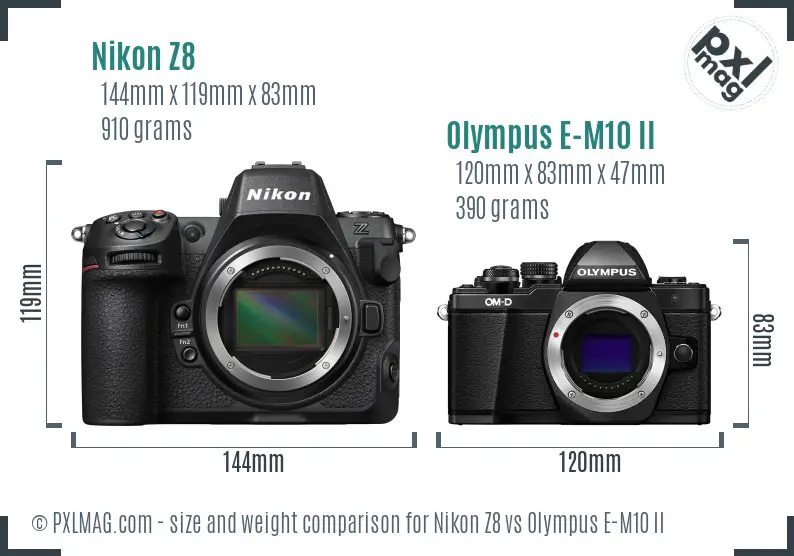 Nikon Z8 vs Olympus E-M10 II size comparison