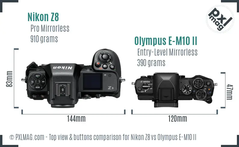 Nikon Z8 vs Olympus E-M10 II top view buttons comparison