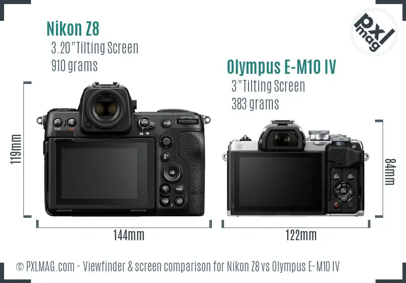 Nikon Z8 vs Olympus E-M10 IV Screen and Viewfinder comparison