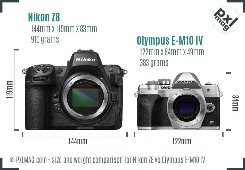 Nikon Z8 vs Olympus E-M10 IV size comparison