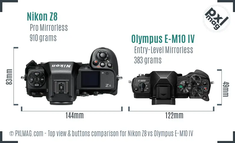 Nikon Z8 vs Olympus E-M10 IV top view buttons comparison