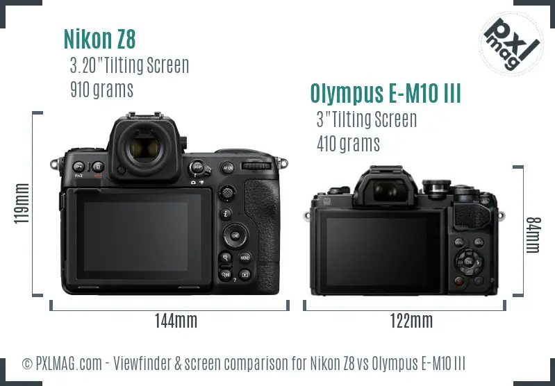 Nikon Z8 vs Olympus E-M10 III Screen and Viewfinder comparison