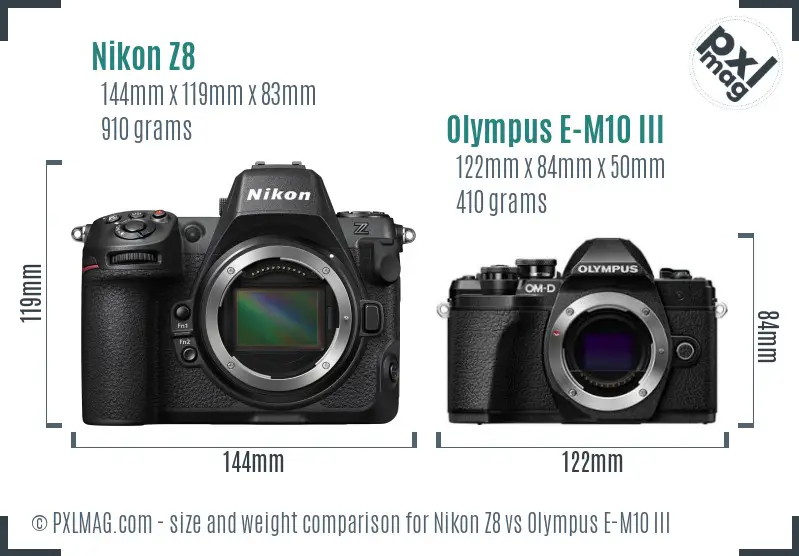 Nikon Z8 vs Olympus E-M10 III size comparison