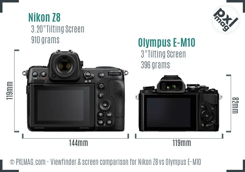 Nikon Z8 vs Olympus E-M10 Screen and Viewfinder comparison