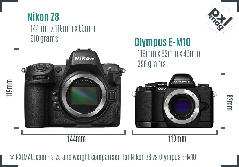 Nikon Z8 vs Olympus E-M10 size comparison