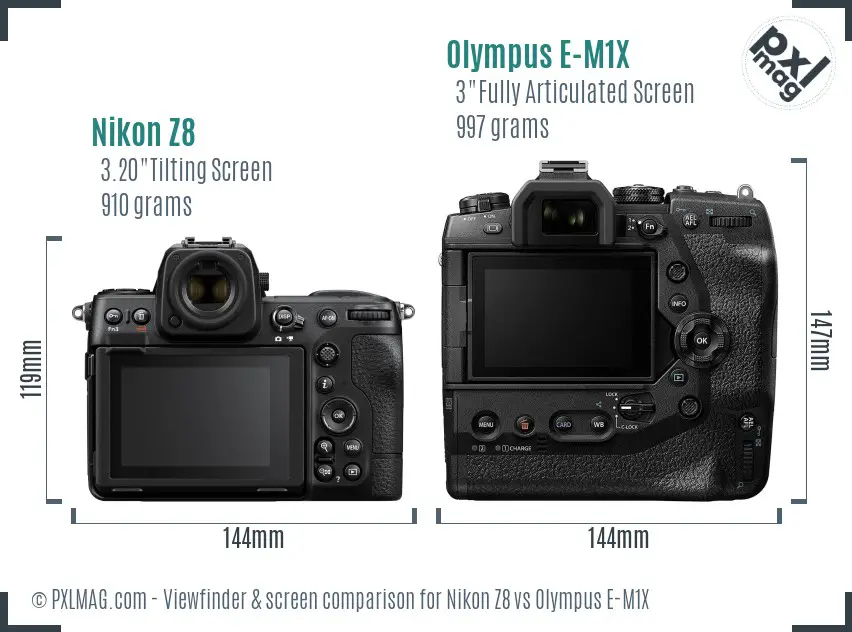 Nikon Z8 vs Olympus E-M1X Screen and Viewfinder comparison