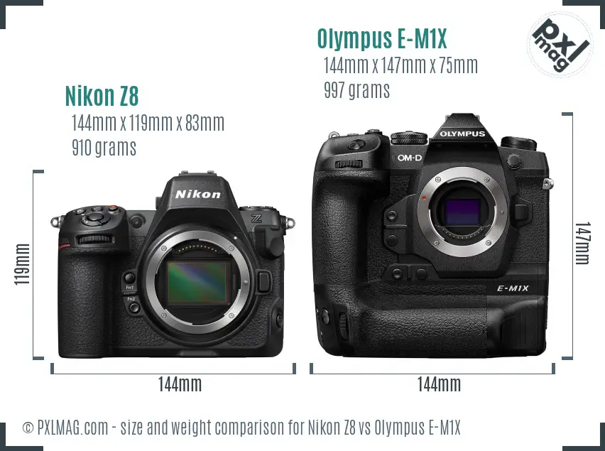 Nikon Z8 vs Olympus E-M1X size comparison