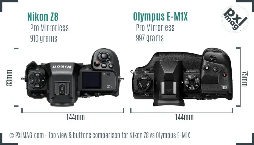 Nikon Z8 vs Olympus E-M1X top view buttons comparison