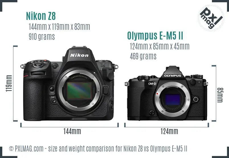 Nikon Z8 vs Olympus E-M5 II size comparison