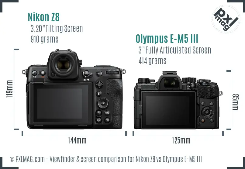 Nikon Z8 vs Olympus E-M5 III Screen and Viewfinder comparison Nikon Z8 vs Olympus E-M5 III Screen and Viewfinder comparison