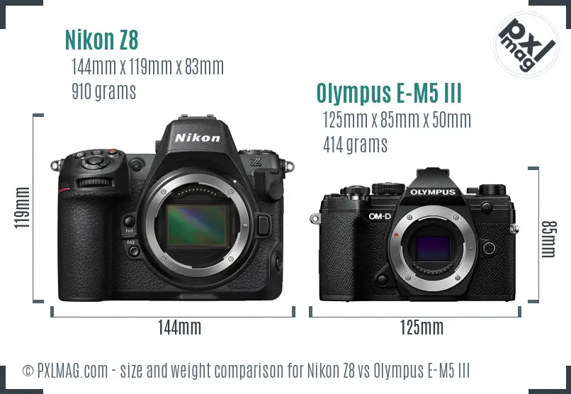 Nikon Z8 vs Olympus E-M5 III size comparison Nikon Z8 vs Olympus E-M5 III size comparison