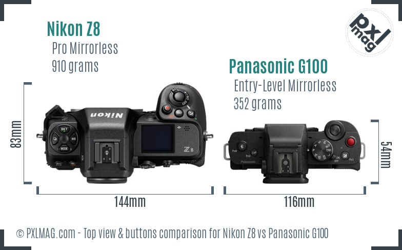 Nikon Z8 vs Panasonic G100 top view buttons comparison