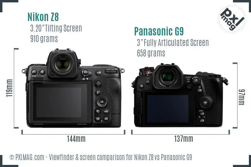 Nikon Z8 vs Panasonic G9 Screen and Viewfinder comparison