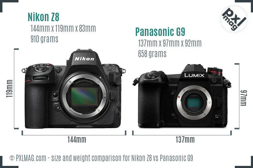 Nikon Z8 vs Panasonic G9 size comparison