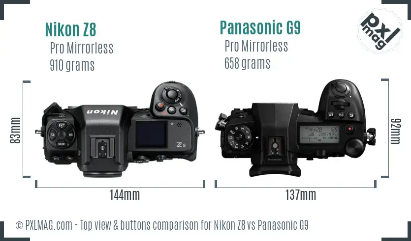 Nikon Z8 vs Panasonic G9 top view buttons comparison