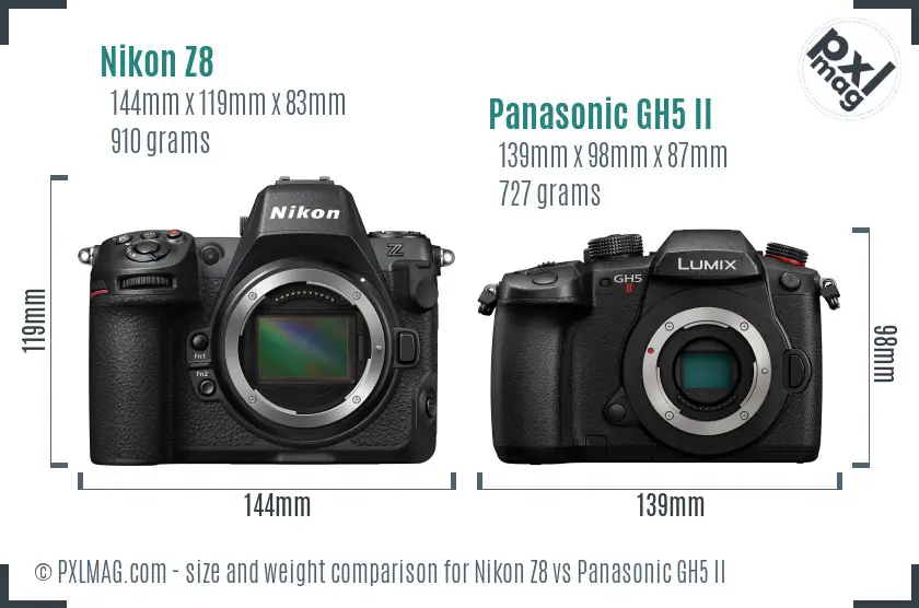 Nikon Z8 vs Panasonic GH5 II size comparison Nikon Z8 vs Panasonic GH5 II size comparison