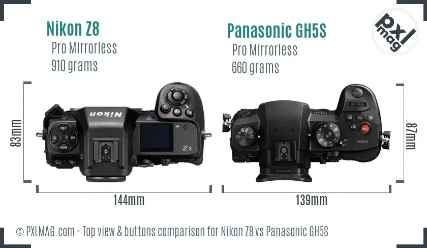 Nikon Z8 vs Panasonic GH5S top view buttons comparison