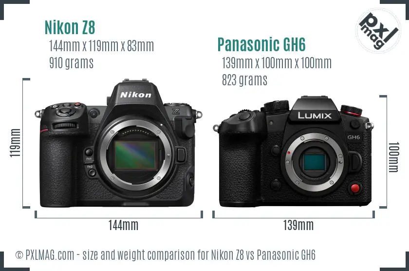 Nikon Z8 vs Panasonic GH6 size comparison