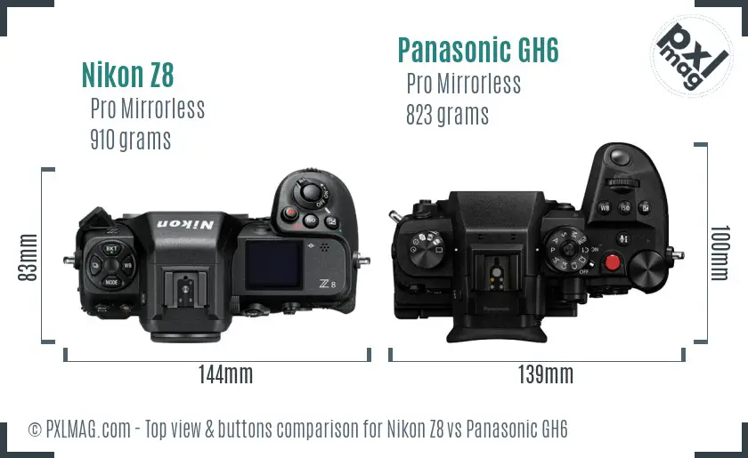 Nikon Z8 vs Panasonic GH6 top view buttons comparison