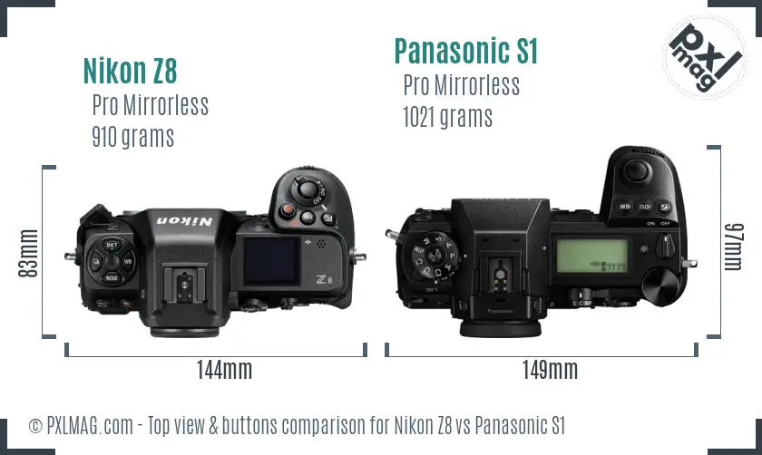 Nikon Z8 vs Panasonic S1 top view buttons comparison