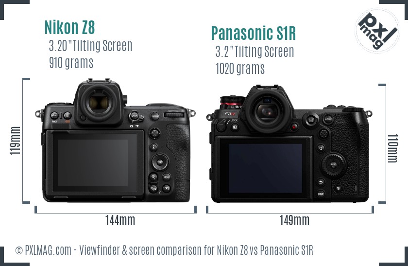 Nikon Z8 vs Panasonic S1R Screen and Viewfinder comparison