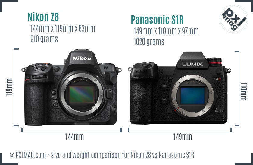 Nikon Z8 vs Panasonic S1R size comparison