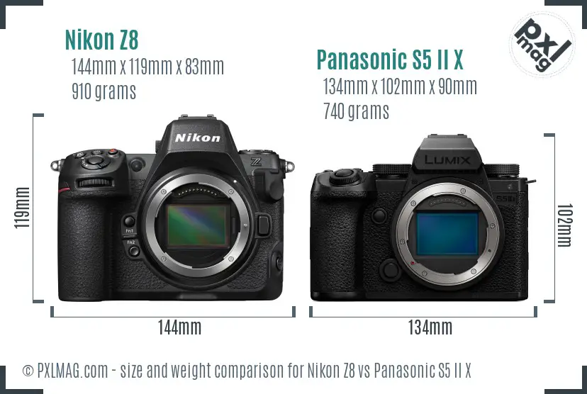 Nikon Z8 vs Panasonic S5 II X size comparison