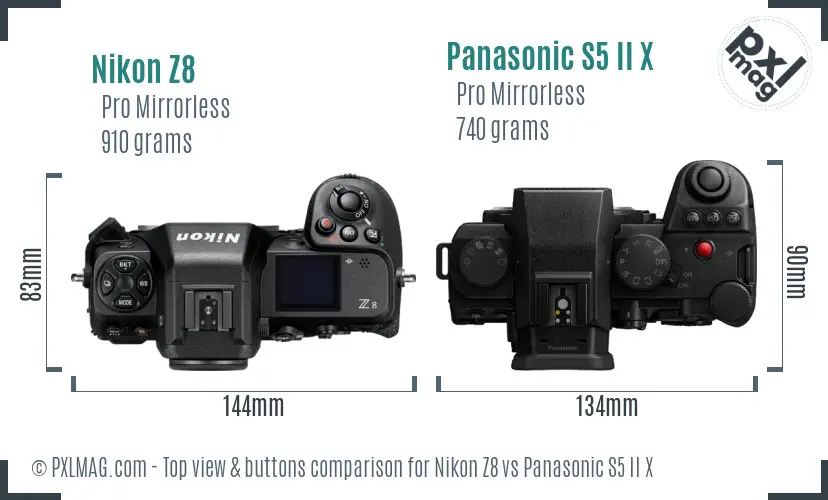 Nikon Z8 vs Panasonic S5 II X top view buttons comparison