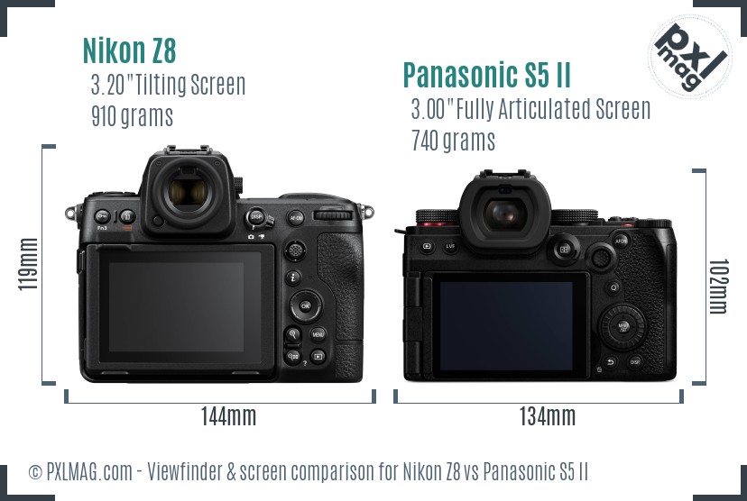 Nikon Z8 vs Panasonic S5 II Screen and Viewfinder comparison