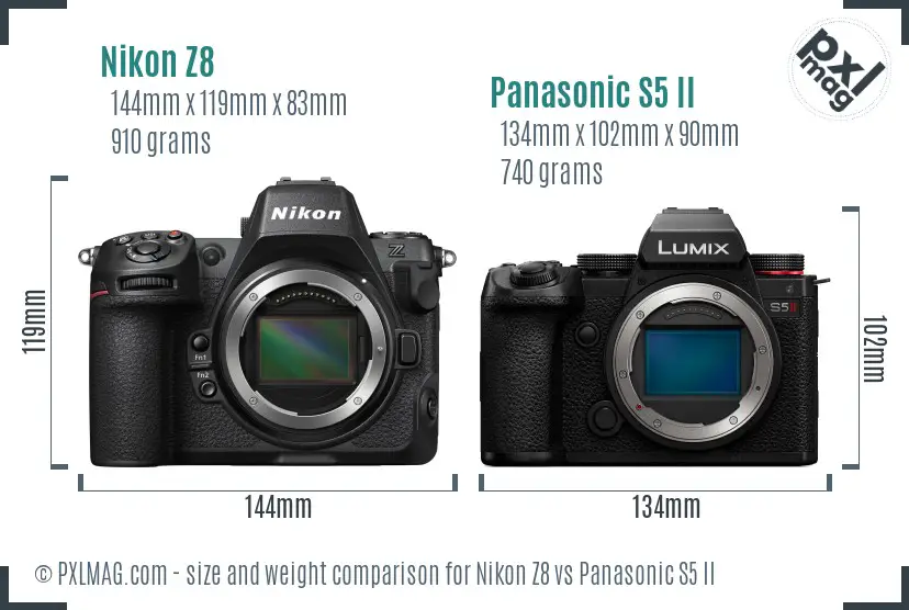 Nikon Z8 vs Panasonic S5 II size comparison