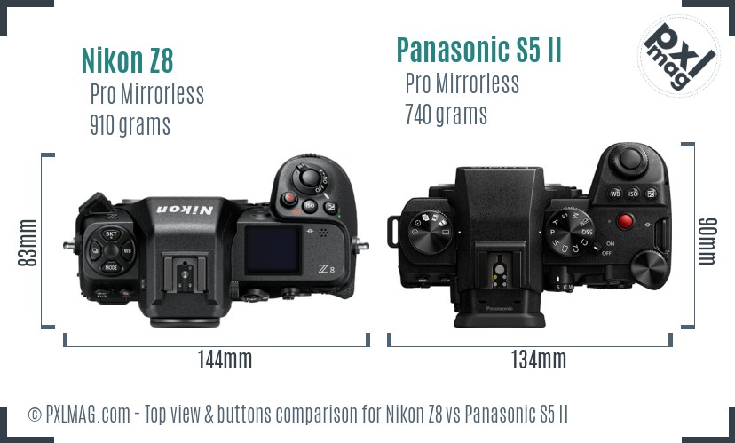 Nikon Z8 vs Panasonic S5 II top view buttons comparison