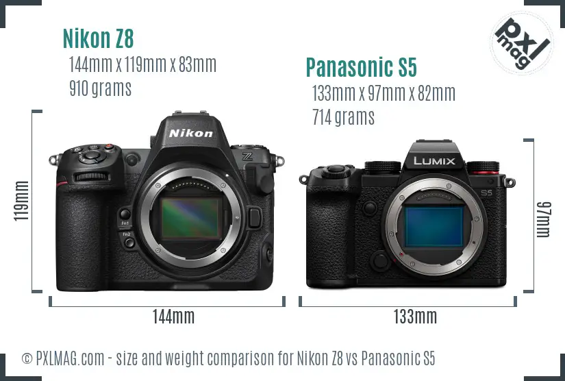 Nikon Z8 vs Panasonic S5 size comparison