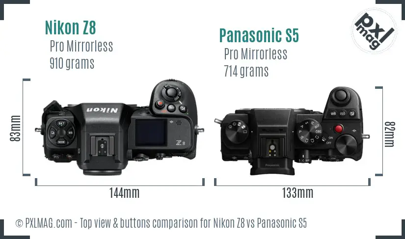 Nikon Z8 vs Panasonic S5 top view buttons comparison