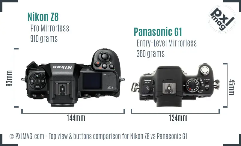 Nikon Z8 vs Panasonic G1 top view buttons comparison