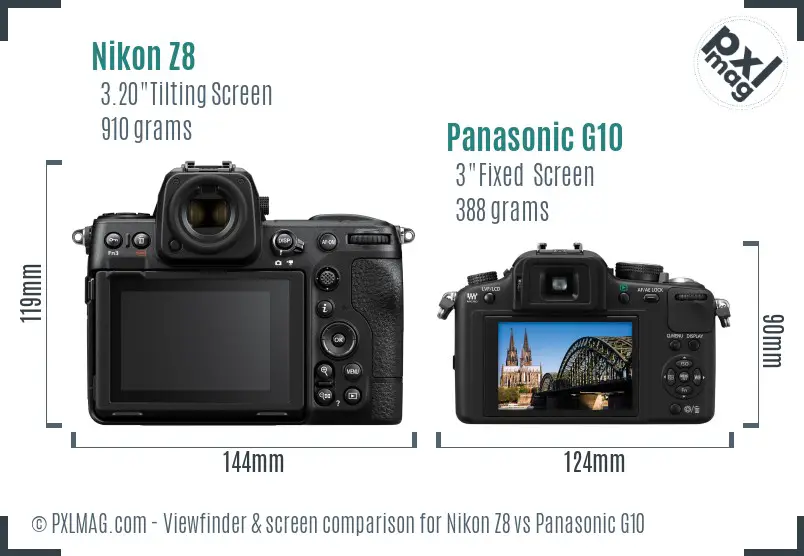 Nikon Z8 vs Panasonic G10 Screen and Viewfinder comparison Nikon Z8 vs Panasonic G10 Screen and Viewfinder comparison