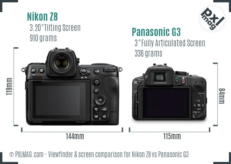 Nikon Z8 vs Panasonic G3 Screen and Viewfinder comparison