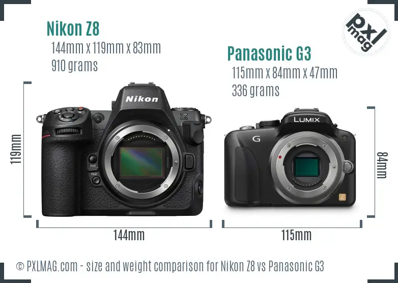 Nikon Z8 vs Panasonic G3 size comparison