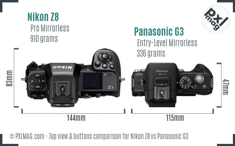 Nikon Z8 vs Panasonic G3 top view buttons comparison