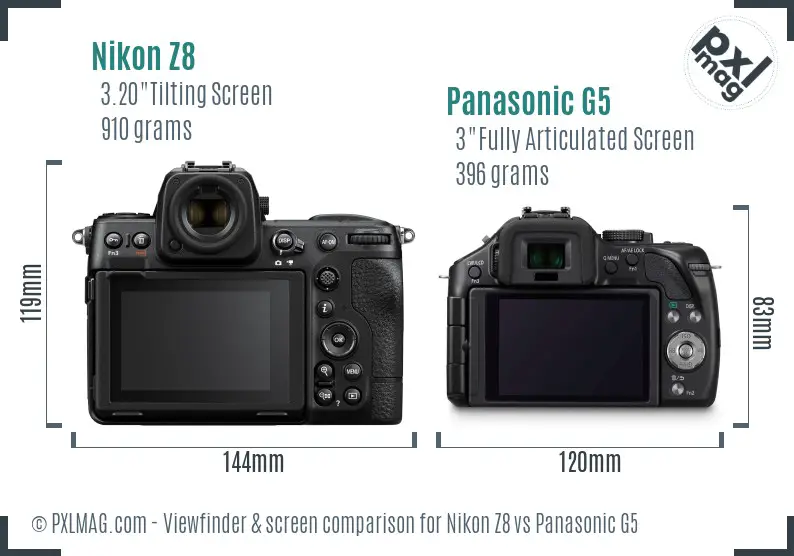 Nikon Z8 vs Panasonic G5 Screen and Viewfinder comparison Nikon Z8 vs Panasonic G5 Screen and Viewfinder comparison
