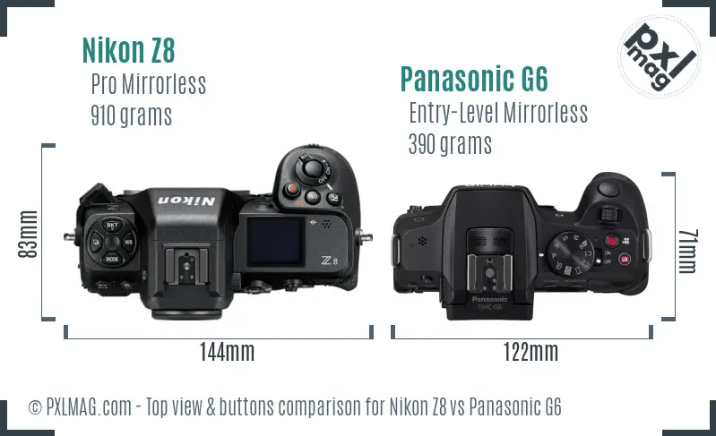 Nikon Z8 vs Panasonic G6 top view buttons comparison