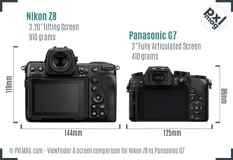 Nikon Z8 vs Panasonic G7 Screen and Viewfinder comparison