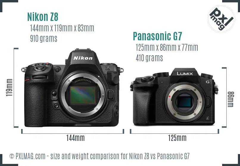 Nikon Z8 vs Panasonic G7 size comparison